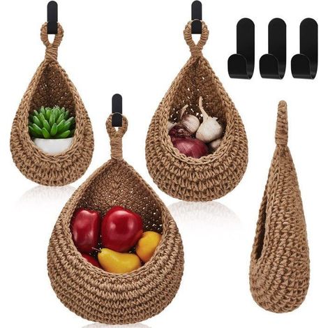 KLVGTIFS PU - Panier mural en forme de larme, panier à oignons, rangement de fruits, crochet mural, adapté à la maison, au restaurant, 3 tailles (1/5)