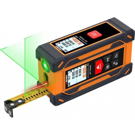 Télémètre laser 40m 4-en-1 : ruban acier, écran double face, niveau vert, USB-C, maison/construction. (1/5)