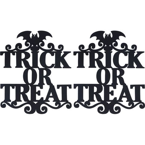 Set mit 2 Hängeschildern aus Vliesstoff für Halloween, mit der Aufschrift „Süßes oder Saures“, für eine Haustürparty (1/5)
