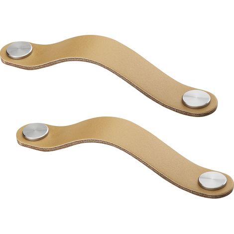 SOTECH 2er Set Möbelgriffe OSTERNAS echt Rindsleder & Edelstahl Ledergriff BA 128 mm Khaki hell (1/5)