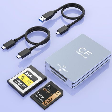 Lecteur de carte CFexpress Type-B et lecteur de carte SD 2 en 1, USB 3.1 (Gen 2) 10 Gbps Lecteur CF Express Type B Adaptateur Lecteur de carte avec câble UAB-A et USB-C Compatible avec Windows/Mac/Lin (1/5)