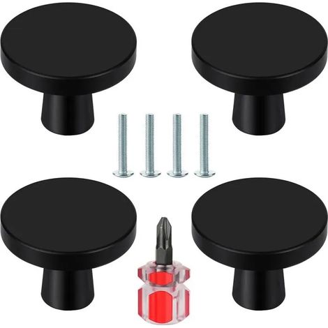 4 Pièces Boutons de Porte Noirs, Boutons Ronds pour Meubles, Armoire, Tiroir, Cuisine, Commode, Placard, avec Tourne - 4 Pièces-noir (1/5)