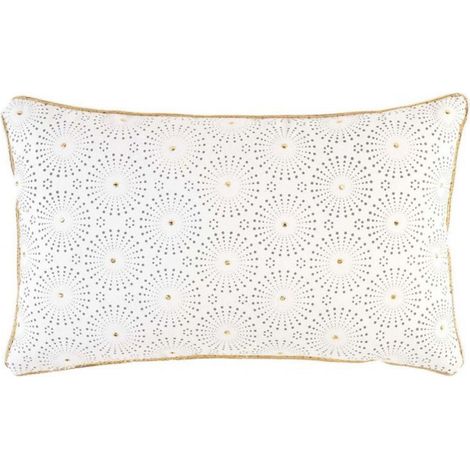 Coussin déhoussable en tissu avec motifs rosaces Astre - Blanc et Doré - 30 x 50 cm - Livraison gratuite (1/3)
