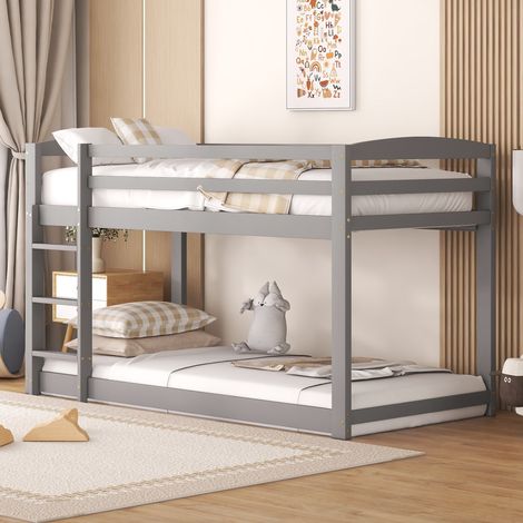 DESVIAE Lit superposé enfant et adolescent en pin gris 90 x 200 cm avec barrières de sécurité design gain de place (1/5)