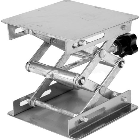Hebebühne aus Edelstahl für Labore, 100 x 100 x 160 mm, manueller Heberahmen, optional mit blauem und schwarzem Griff. (1/5)