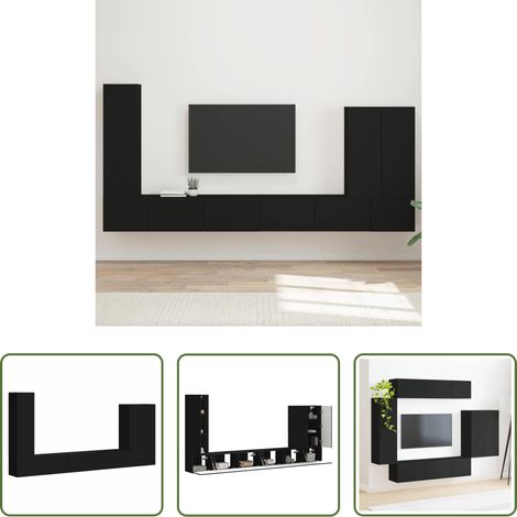 vidaXL TV Regal -  TV-Wandregal-Set Wandmontiert 6 pcs Schwarz (1/5)