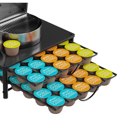 Porte Capsule, Tiroir de Rangement 60 Capsules, Support Dosettes 2 Niveaux en Métal, Range Capsules avec Pieds Antidérapants pour Petit Espace de Comptoir (1/5)