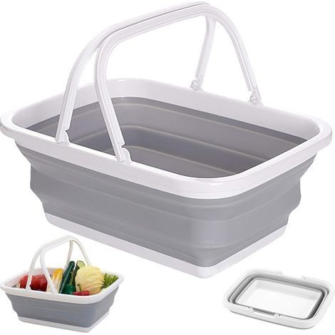 Panier À Linge Pliable Panier de Courses Rectangulaire Pliable Multifonction Boîte Pliable avec Poignée en Silicone et Plastique pour Laver la Vaisselle, Le Camping