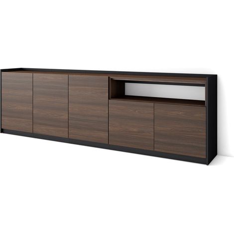 Skraut Home - Aparadores para salón, 260x37x80cm, 5 Puertas, Armario, zapatero, Roble oscuro y Negro (1/5)