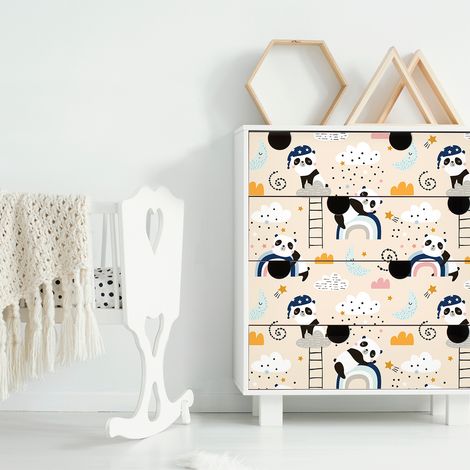 Sticker meuble enfant pandas et les arc-en-ciel magiques 60 x 90 cm (1/5)