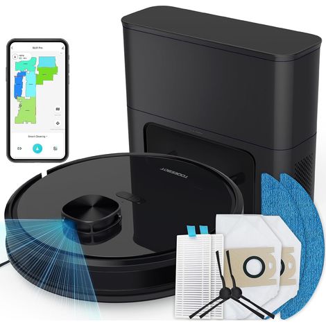 Robot aspirateur Laveur avec Balai et Station de vidange Automatique, Navigation Laser Intelligente, aspirateur sans Fil Anti-poussière pour Toutes Surfaces domestiques (1/5)