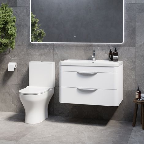 Oslo Gloss White 1350mm Wall Mounted Vanity and Jubilee Toilet Suite with Anya Basin - 1350mm - Oslo Standard Handle