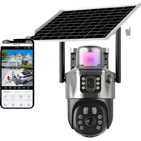 Telecamera di sorveglianza wireless, doppia lente 4K, audio bidirezionale, 1 pezzo, alimentazione solare, nessuna scheda richiesta (1/2)