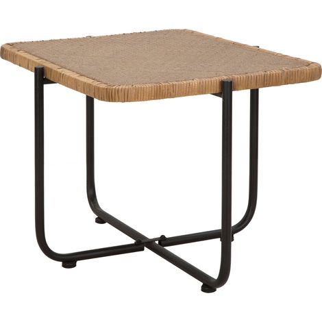 Wohnzimmertisch Fali, Rattan-Effekt, Rechteckig, Braune Tischplatte, 75x55x47h cm Braun