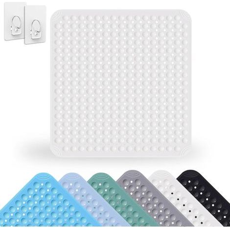 1 - Tapis de Douche - Tapis de Bain - Carré 80x80cm avec Ventouses et Trous de Drainage pour Salle de Bain et Sauna Blanc (1/5)