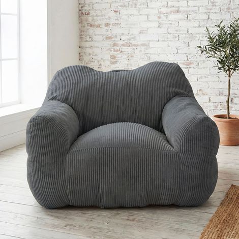 Fauteuil Pouf Poire Grand Format avec Accoudoirs – Gris – Pouf Relax Design pour Salon et Chambre