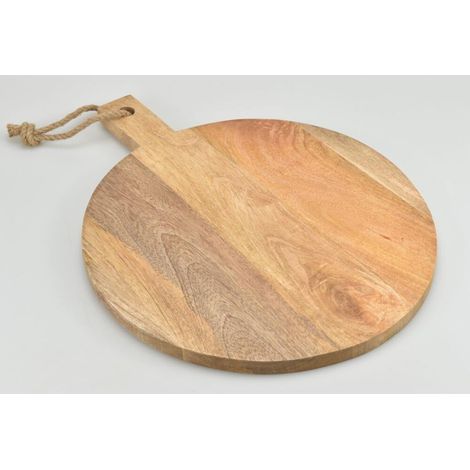 4x BURI Servierbrettchen Tablett Rund Holz Griff Schneiden Küchen Kochen Speisen (1/2)