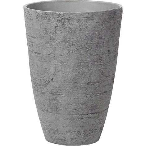 Haut Cache-Pot Gris en Forme de Vase 43 x 43 x 60 cm Robuste en Pierre et Polyrésine, Pot de Fleurs Idéal pour Extérieur et Intérieur Beliani