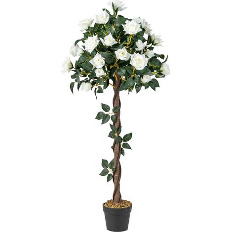 Plante Artificielle de 120 cm en Pot, Fausse Rosier à Fleurs avec Pot de Pépinière Roses Blanches, Arbre à Fleurs Artificiel Décoration Moderne (1/5)