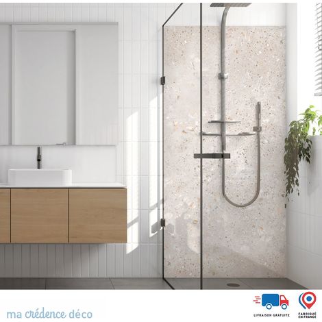 Panneau de douche : Terrazzo di Baggio - Couleur Beige marron - Alu composite - 90 - 245 (1/3)