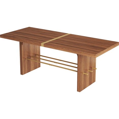 Mesa de comedor 180 x 75 cm para 6-8 personas, tablero de MDF de 4 cm, color nogal y dorado (1/5)