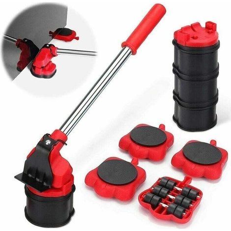 Leve Meubles Lourds, Deplace Meubles Kit D'Outils Grands Et Petits Sans Effort, Souleve Meuble Avec 4 Coussinets Élévateurs Et Roulettes Pour Demenagement, Pour Canapé, Cabinet (Rouge) (1/4)