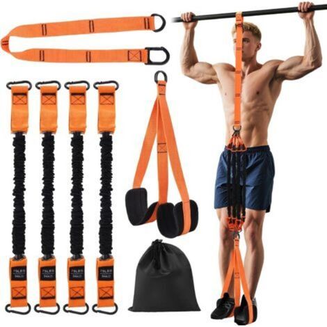 Fasce di supporto per trazioni, fasce di supporto per trazioni regolabili ad alta resistenza, comodo poggiapiedi in tessuto per ginocchia, 4 fasce per fitness e stretching a casa