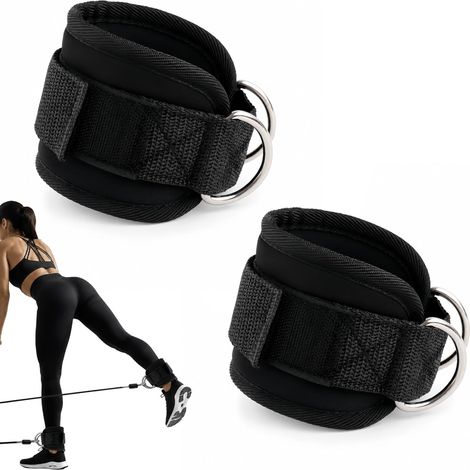 Lot de 2 sangles de cheville avec anneaux en D pour le fitness, les jambes et les fessiers (1/5)