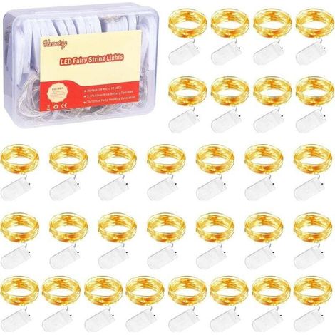 Guirlande Lumineuse à Pile, 1M 10 LED Mini Guirlande LED Fil de Cuivre Fairy Lights Girlande Lumière pour Décoration Intérieur Chambre, Ambiance Intérieur Maison, Mariage (Blanc Chaud) (30 Pièces),de (1/5)