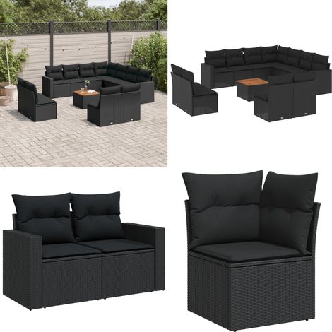 12-tlg. Garten-Sofagarnitur mit Kissen Schwarz Poly Rattan - Gartenmöbel - Outdoor Möbel - Rattan Gartenset - Lounge Set - Esstisch - Home & Living (1/5)