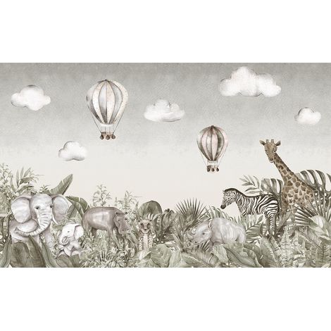 Papier peint panoramique Enfants - Animaux de la Jungle - 130 cm x 81 cm (1/2)