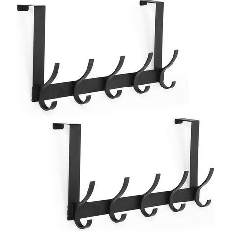 Lntyq Crochets de porte, lot de 2 crochets de suspension de porte pour suspendre, porte-serviettes de salle de bain avec 10 crochets pour manteaux, cintre de porte pour manteaux et serviettes (1/4)