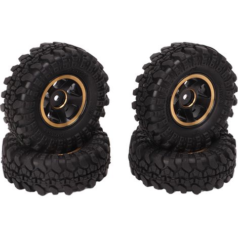 Pneus RC 1 pouce, moyeu en laiton, en caoutchouc, pour FMS FCX24 1/18 1/24 Crawler, lot de 4, noir et or (1/5)