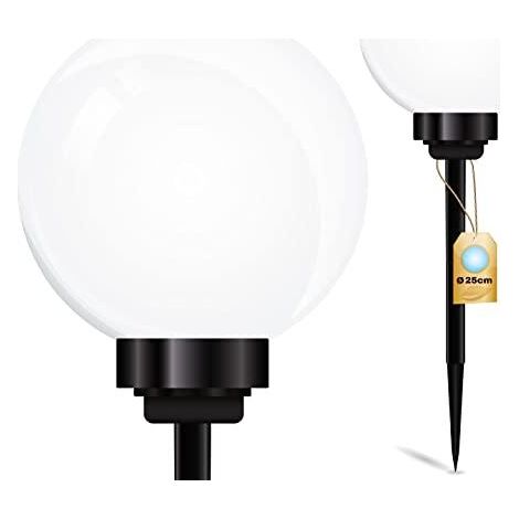 Volteno 1 bola solar para el jardín, bola luminosa, lámpara solar, sensor crepuscular, lámpara de jardín, lámpara de pie, lámpara LED IP44, luz blanca fría, 6500 K, con estaca de 25 mm de diámetro