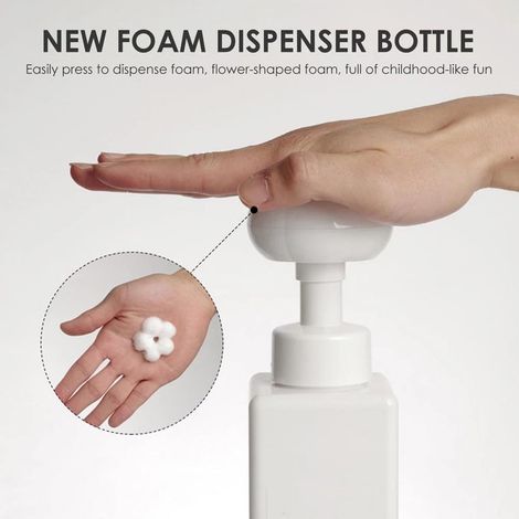 Distributeur de savon liquide 250ml en plastique transparent, pompe moussante en forme de fleur, flacon vide rechargeable pour voyage, bouteille de stockage de gel douche, format nomade (1/5)