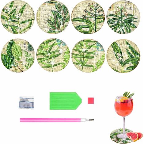 Diamond Painting Untersetzer Set 8 Stück DIY Pflanzenmotiv mit Kork-Rückseite