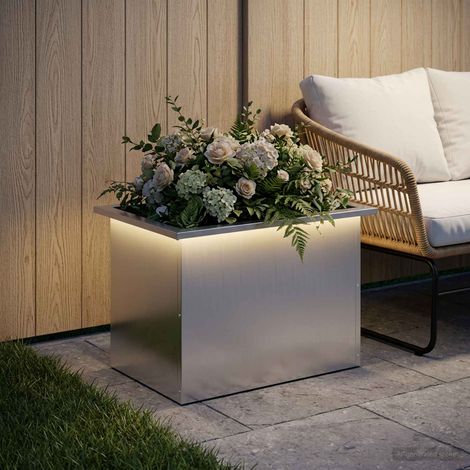vidaXL Jardinera para jardín con luces LED Plateado 40 x 60 x 40 cm (1/5)