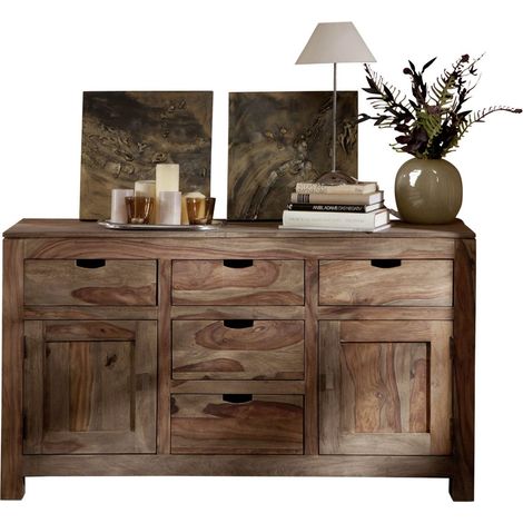 credenza in legno di Sheesham / palissandro 140x42x80 grigio scuro oliato NATURE GREY 80