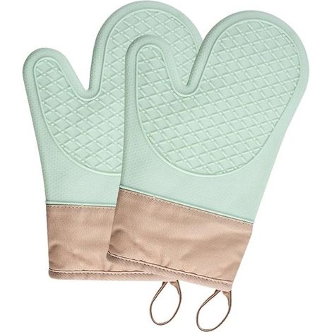 Allecto Plus，Guantes de cocina de silicona resistentes al calor (2 piezas) para cocinar y hornear，Hasta 350 °C，Con forro de algodón，Verde (1/5)