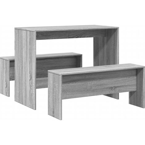 Maison Exclusive - Mesa y bancos de comedor 3 piezas madera ingeniería gris Sonoma