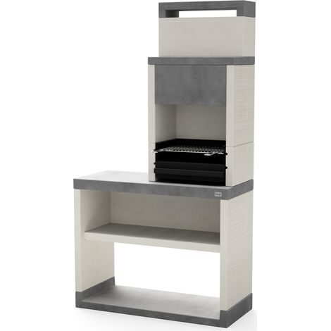 TUOZI - Barbacoa de Obra para Leña y Carbón Modelo PLAN 2 (Gris/Blanco - 110 x 47 x 206 cm) REF: T00877 - Uso en Exteriores (1/2)