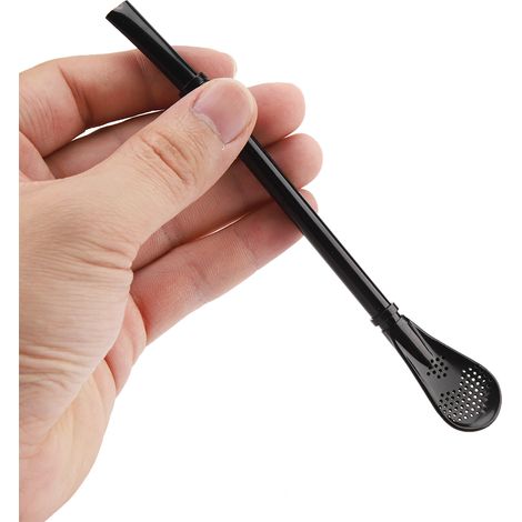 Trinkhalmlöffel aus Edelstahl, wiederverwendbar und waschbar, schwarz (1/5)