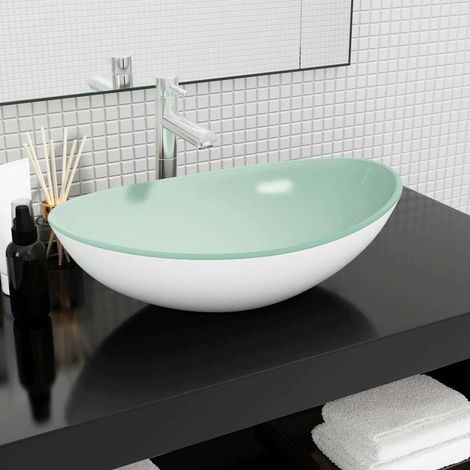 Lavabo Verre trempé - Vasque à poser Lavabo à poser 54,5x35x15,5 cm Blanc BV344955 - BonneVie (1/5)