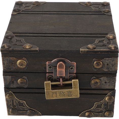 Große Schmuckschatulle, großes Fassungsvermögen, robustes Antikholz, dunkelgrau, Vintage, mit Metallschloss, für Schmuck und Schmuckstücke (1/5)