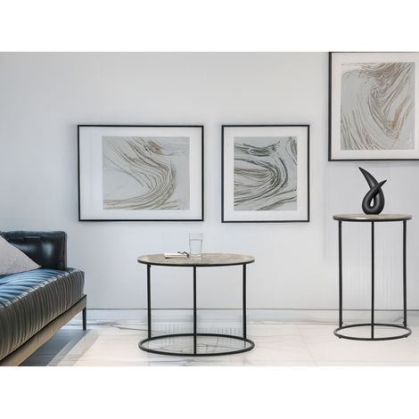 Beistelltische 2er Set rund Metall in Schwarz Silber, Höhe 46 und 61cm (1/5)