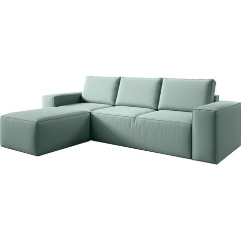 Canapé d'angle gauche convertible moderne tissu vert d'eau Willace 302cm (1/5)