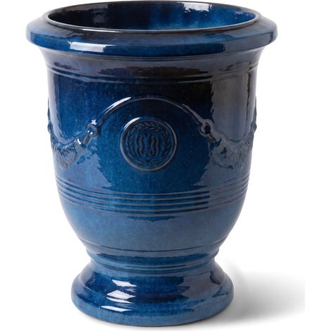 Pot grande taille d'extérieur RICHELIEU 58x70cm bleu azur, fait main en terre cuite émaillée, résistant au gel