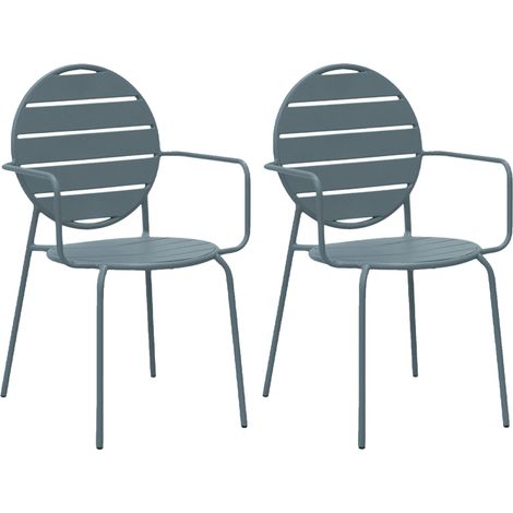 Lot de 2 fauteuils de jardin dossier rond en métal bleu gris - BACA