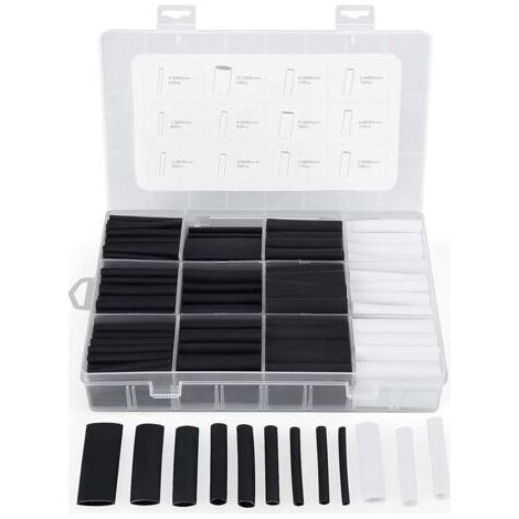 300Pcs Strizzacervelli di calore con la Colla Rapporto di 3:1 Tubo termorestringente 7 Dimensioni, 2 Colori (Nero, Bianco) (1/5)