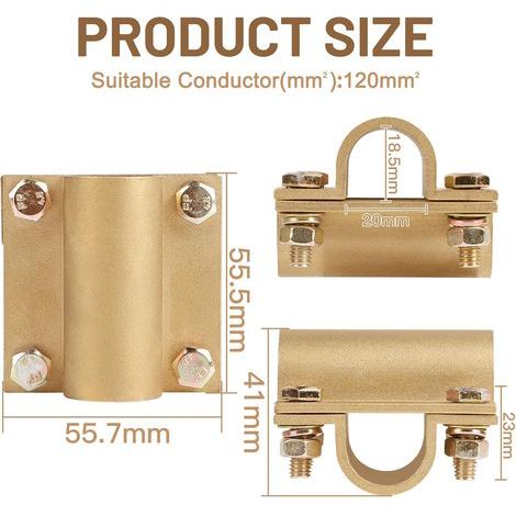 LALAGO Ø20mm Connecteur en Croix en Laiton Convient pour 120mm², Borne de Terre de Profondeur, Collier Support de Tige Matériel de Paratonnerre, Raccordement Bande de Fer pour Conducteur Rond (1/4)